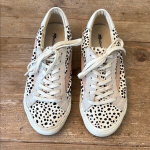 Madewell Black and White Polka Dot Sidewalk Low Top with Pink Accent-Women’s 8.5